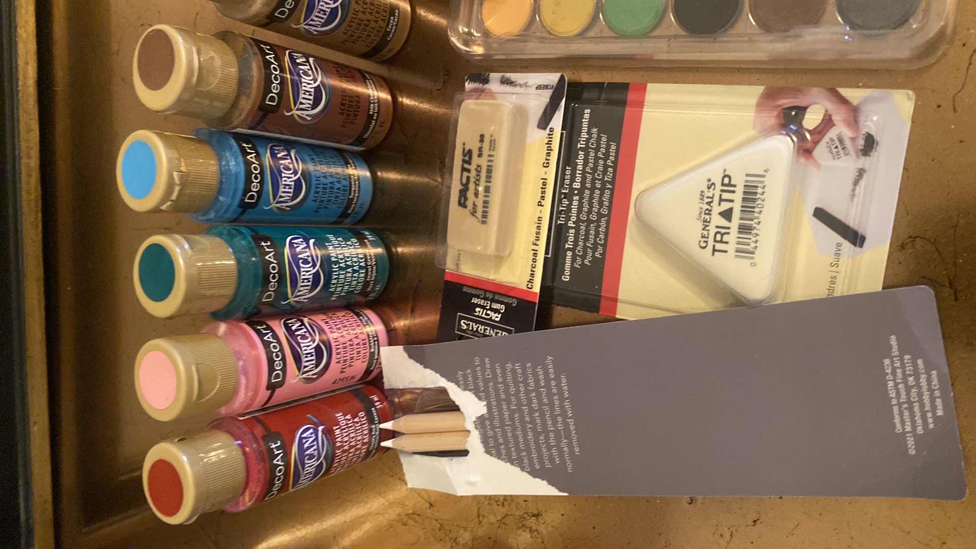 Photo 1 of CRAFTING PAINTS STAINS BRUSHES & MORE IN REUSABLE NYLON BAG