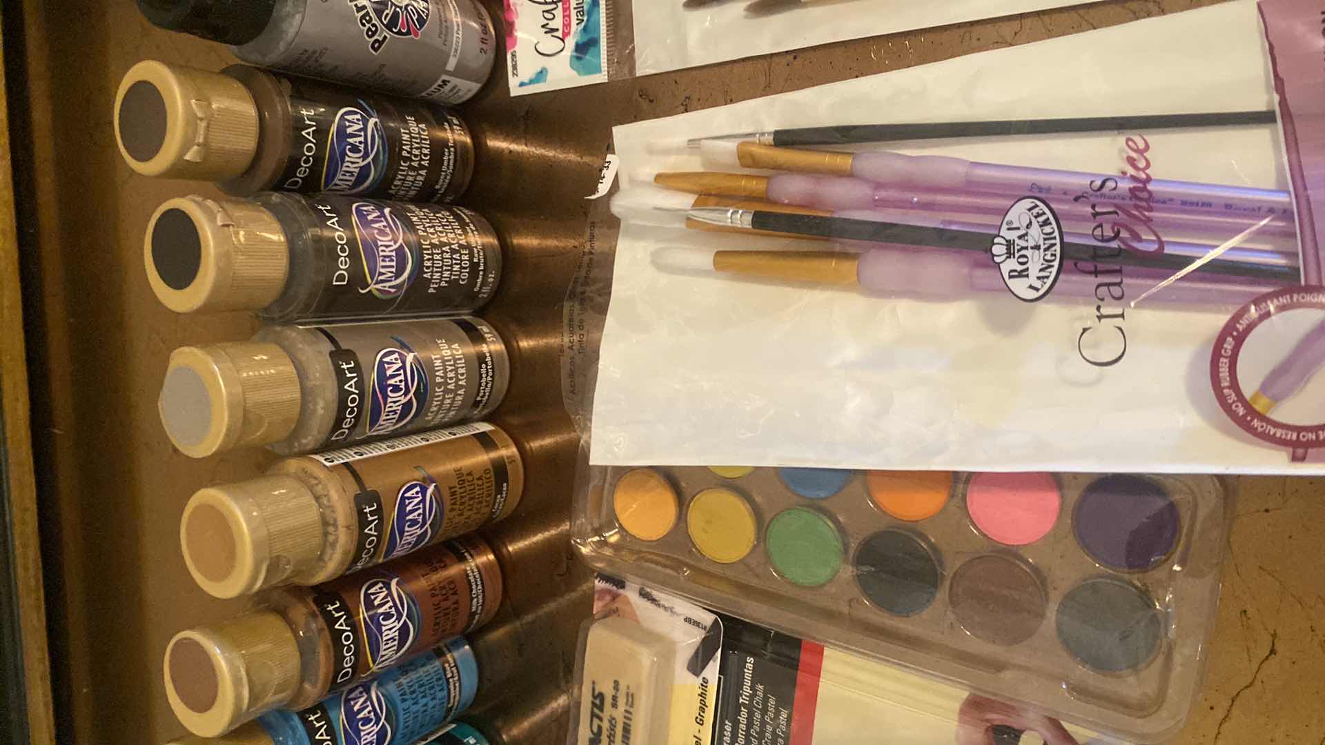 Photo 1 of CRAFTING PAINTS STAINS BRUSHES & MORE IN REUSABLE NYLON BAG