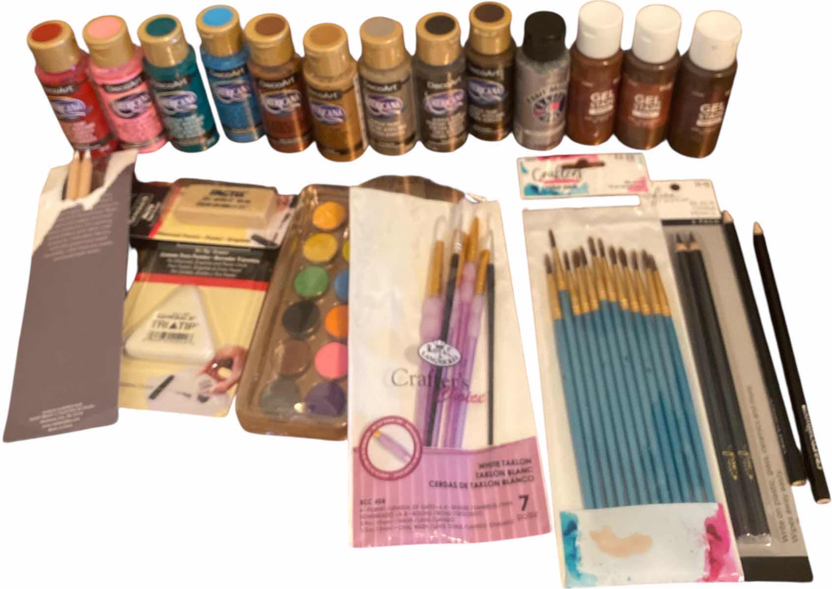 Photo 1 of CRAFTING PAINTS STAINS BRUSHES & MORE IN REUSABLE NYLON BAG