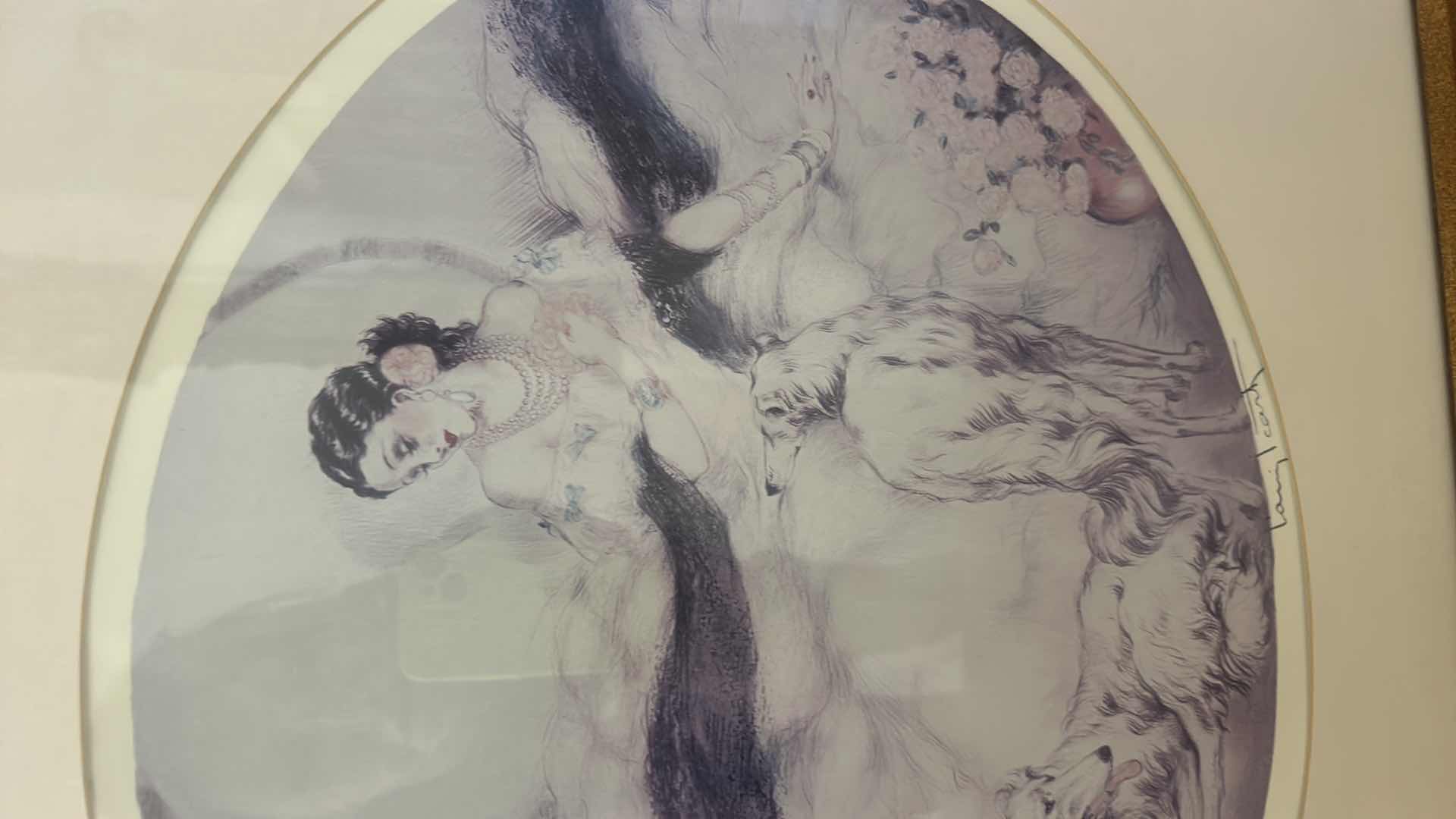 Photo 1 of FRAMED LOUIS ICART "LADY OF THE CAMELIAS" ETCHING AND AQUATINT ON PAPER UNDER GLASS ARTWORK 29 1/2“ x H25.75”