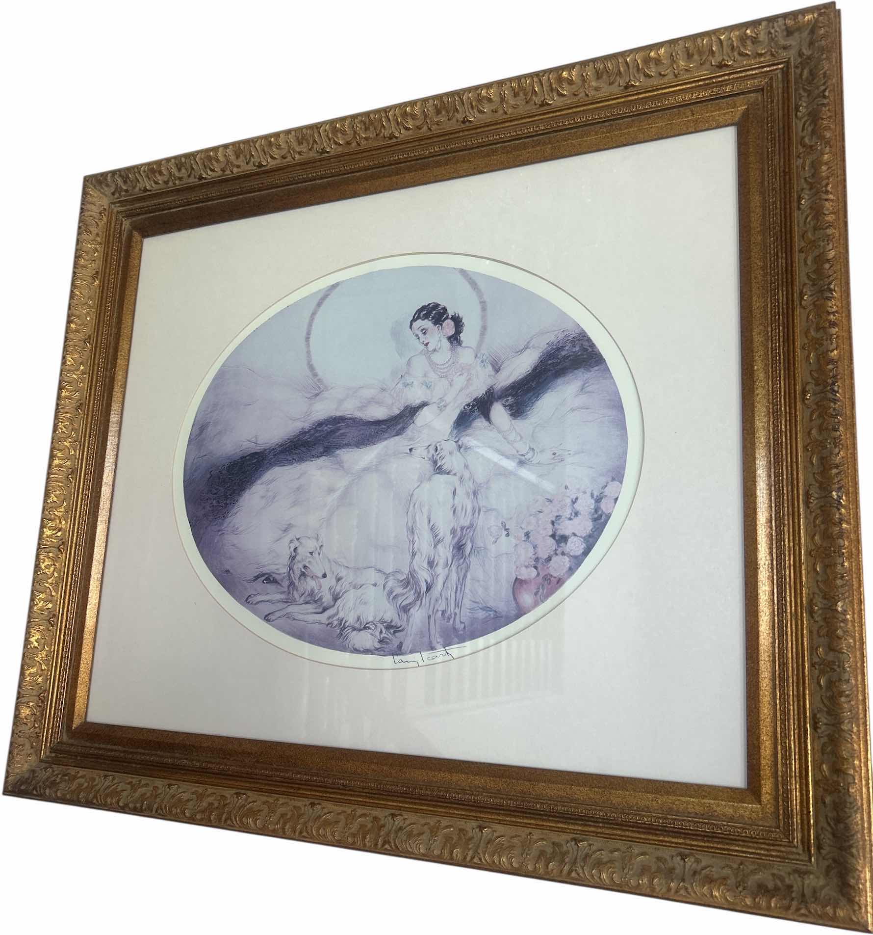 Photo 1 of FRAMED LOUIS ICART "LADY OF THE CAMELIAS" ETCHING AND AQUATINT ON PAPER UNDER GLASS ARTWORK 29 1/2“ x H25.75”