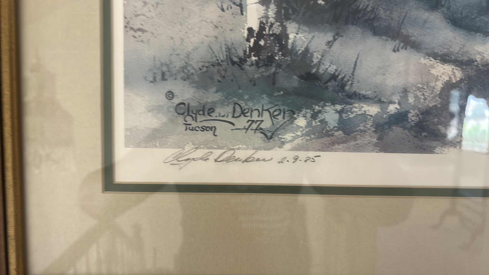 Photo 1 of FRAMED “TREELINE” SIGNED CLYDE DENKER WATERCOLOR ARTWORK 28 1/2” x 23“