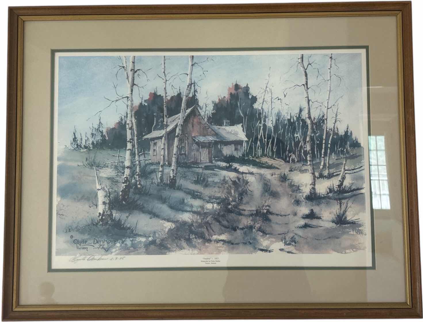 Photo 1 of FRAMED “TREELINE” SIGNED CLYDE DENKER WATERCOLOR ARTWORK 28 1/2” x 23“