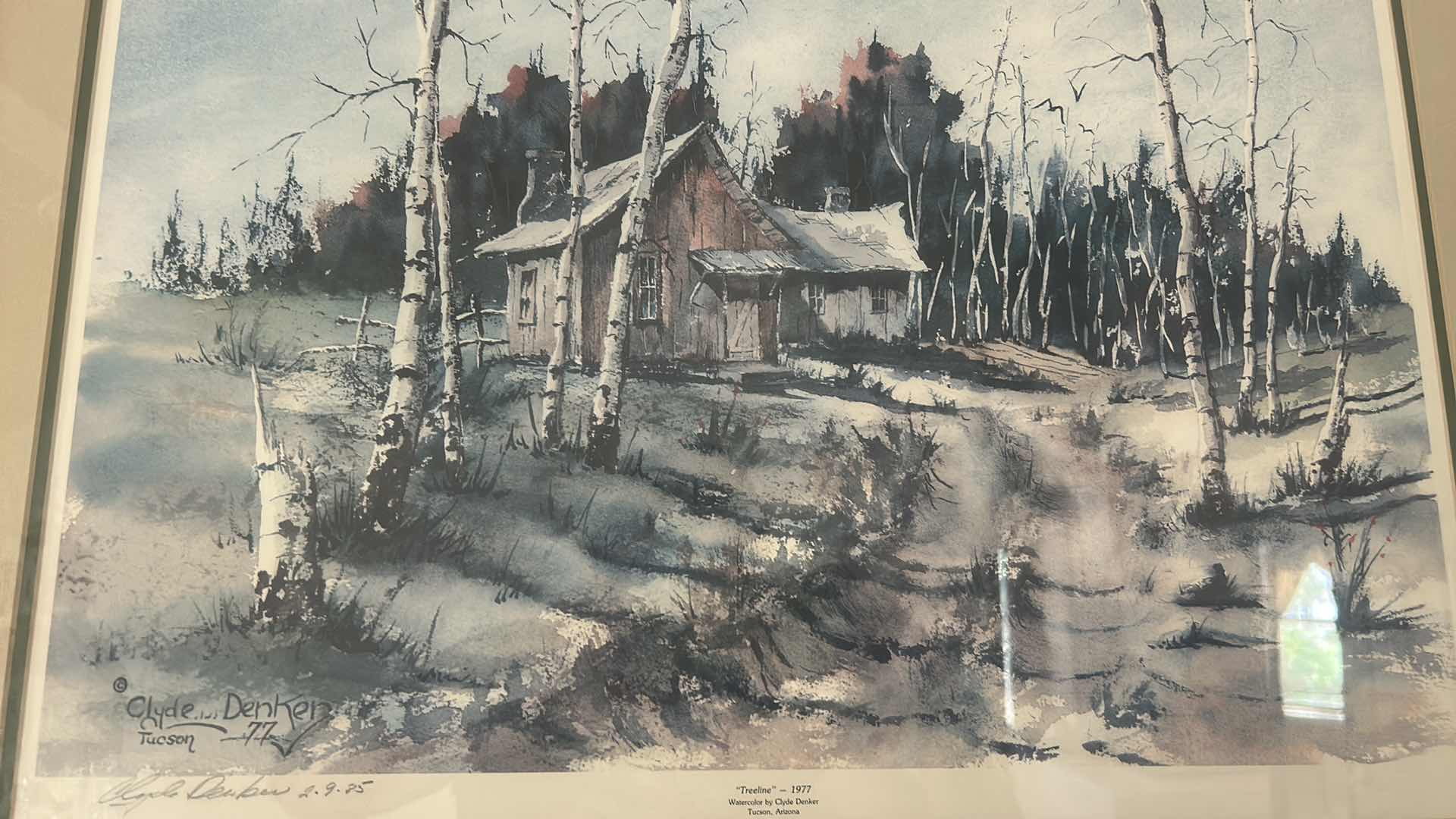 Photo 1 of FRAMED “TREELINE” SIGNED CLYDE DENKER WATERCOLOR ARTWORK 28 1/2” x 23“