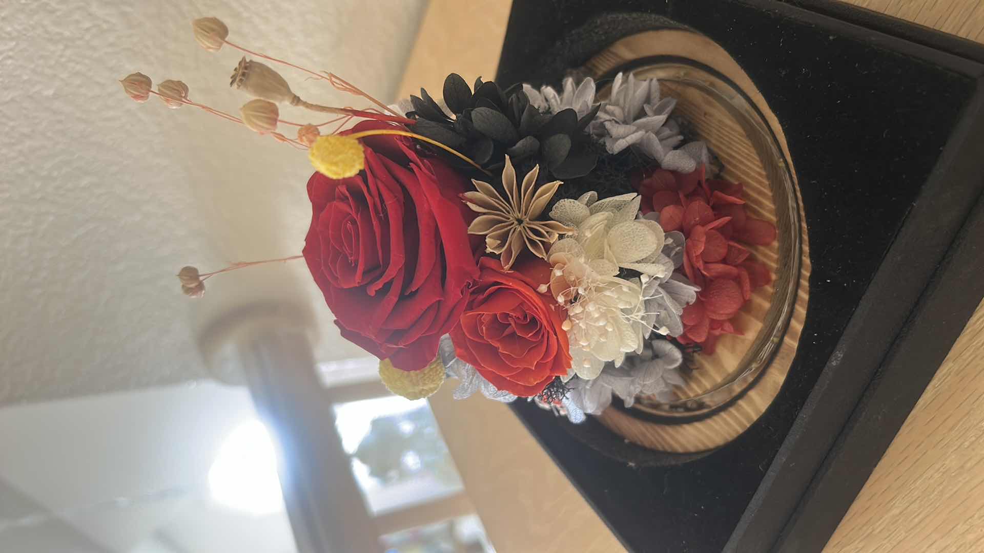 Photo 1 of ETERNAL FLOWER, PRESERVED ROSE AND FLOWERS IN GLASS DOME H9”