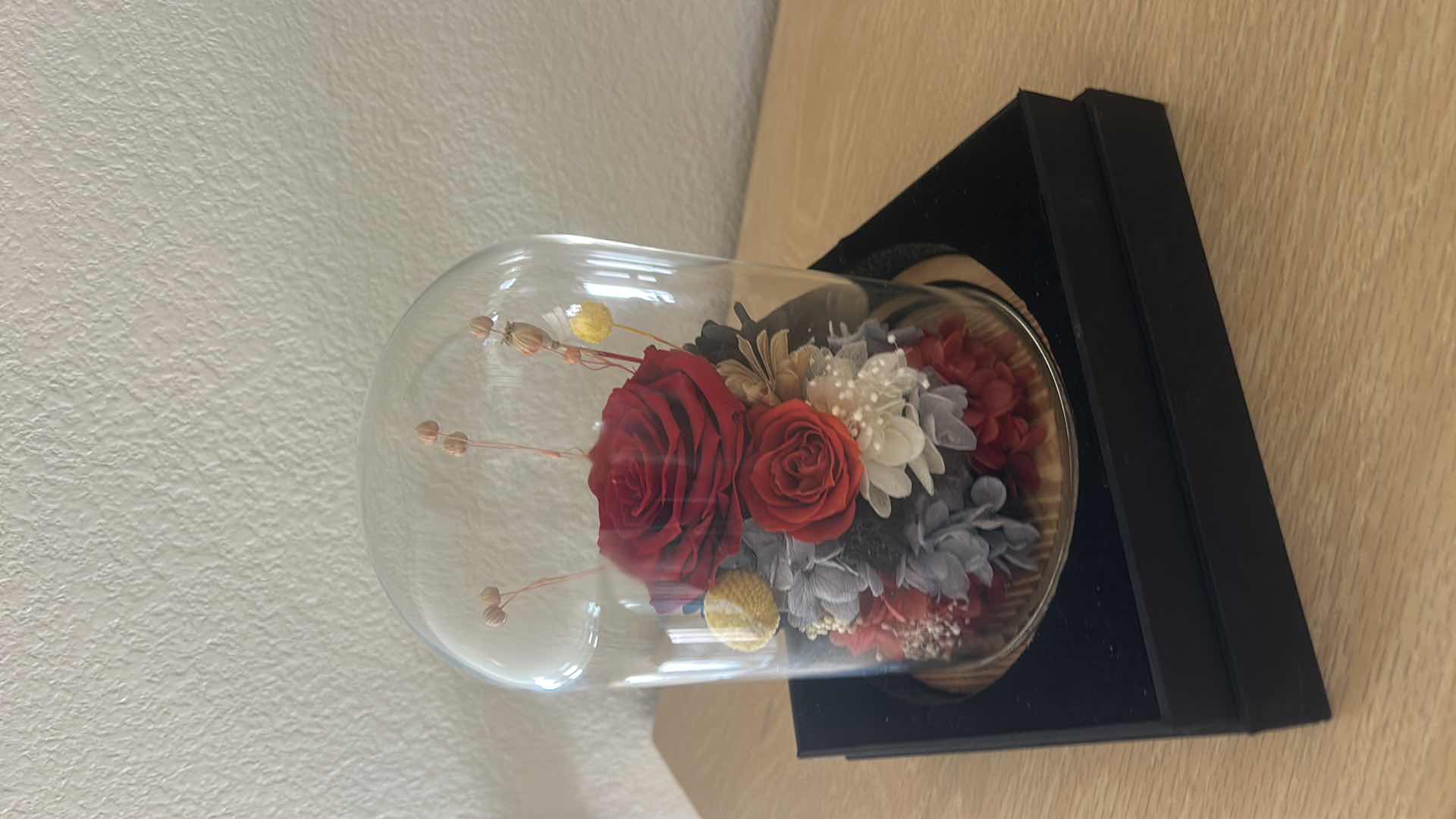 Photo 1 of ETERNAL FLOWER, PRESERVED ROSE AND FLOWERS IN GLASS DOME H9”