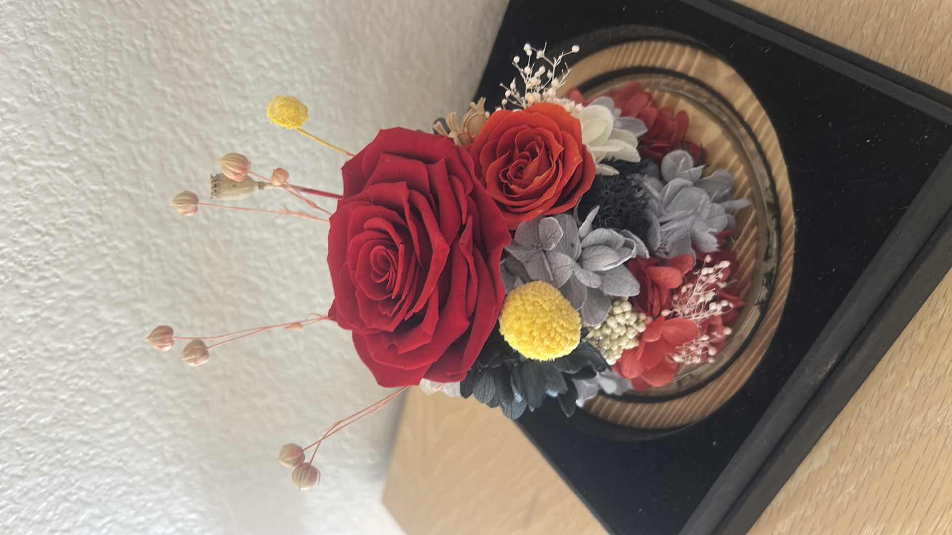 Photo 1 of ETERNAL FLOWER, PRESERVED ROSE AND FLOWERS IN GLASS DOME H9”