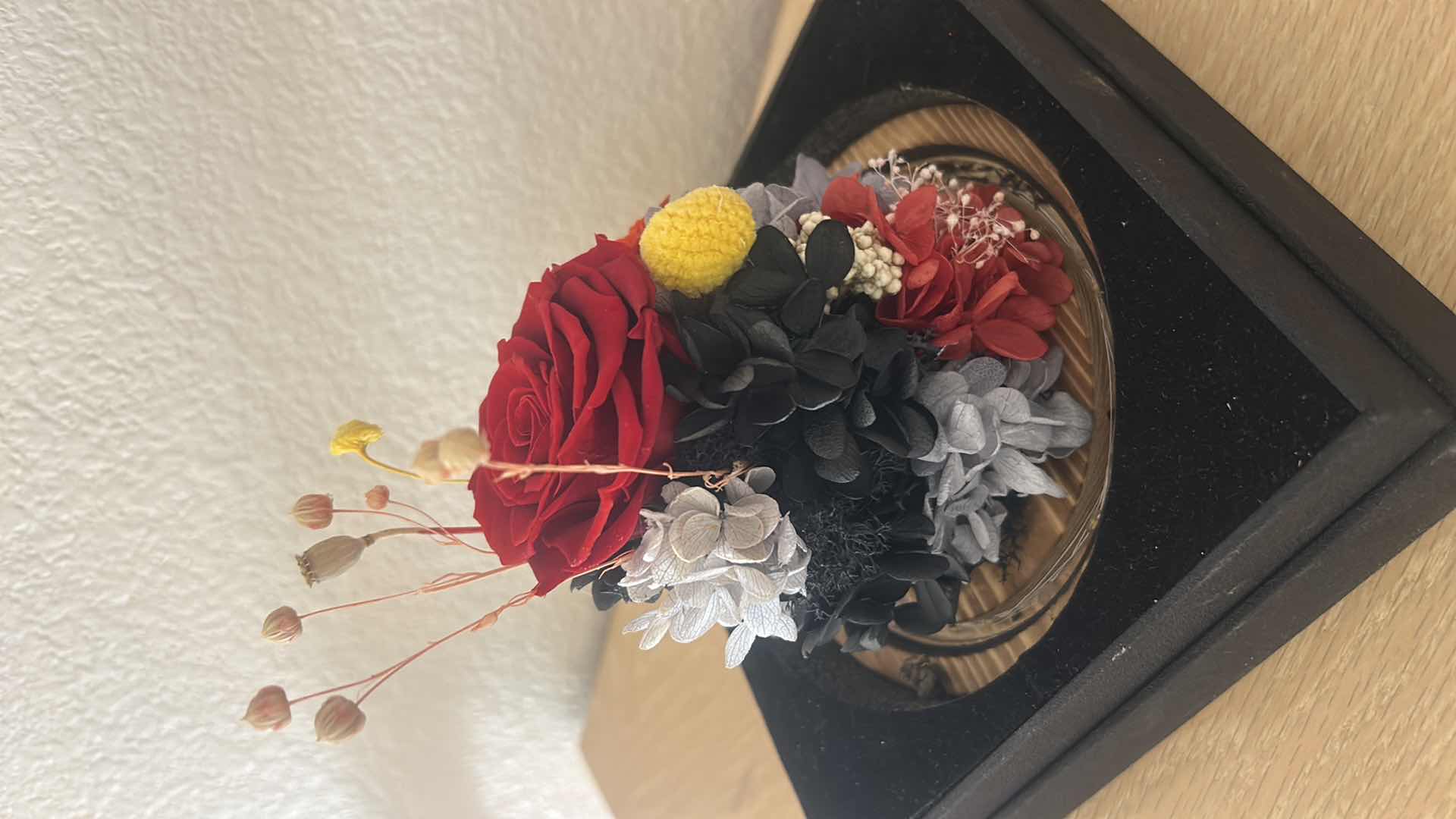 Photo 1 of ETERNAL FLOWER, PRESERVED ROSE AND FLOWERS IN GLASS DOME H9”