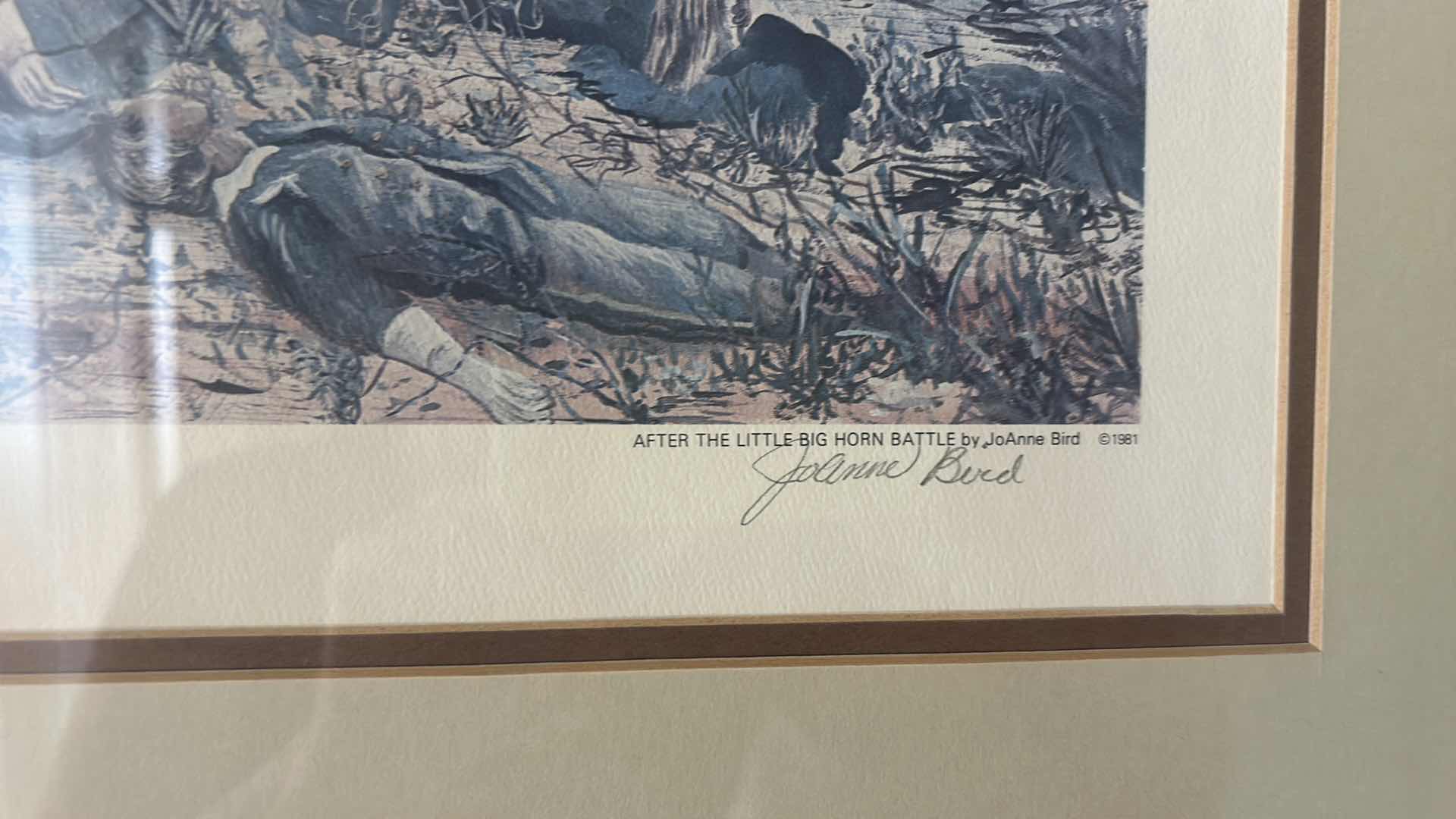 Photo 1 of FRAMED, “AFTER THE LITTLE BIG HORN BATTLE, SIGNED AND NUMBERED BY JOANNE BIRD ARTWORK 23” x H19” (ESTIMATED VALUE TO BE BETWEEN $250 AND $450)