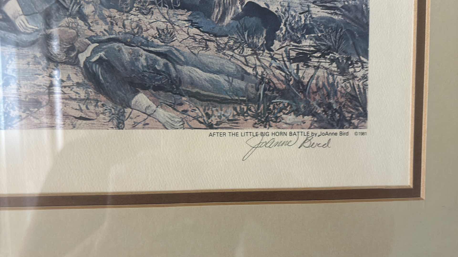 Photo 1 of FRAMED, “AFTER THE LITTLE BIG HORN BATTLE, SIGNED AND NUMBERED BY JOANNE BIRD ARTWORK 23” x H19” (ESTIMATED VALUE TO BE BETWEEN $250 AND $450)