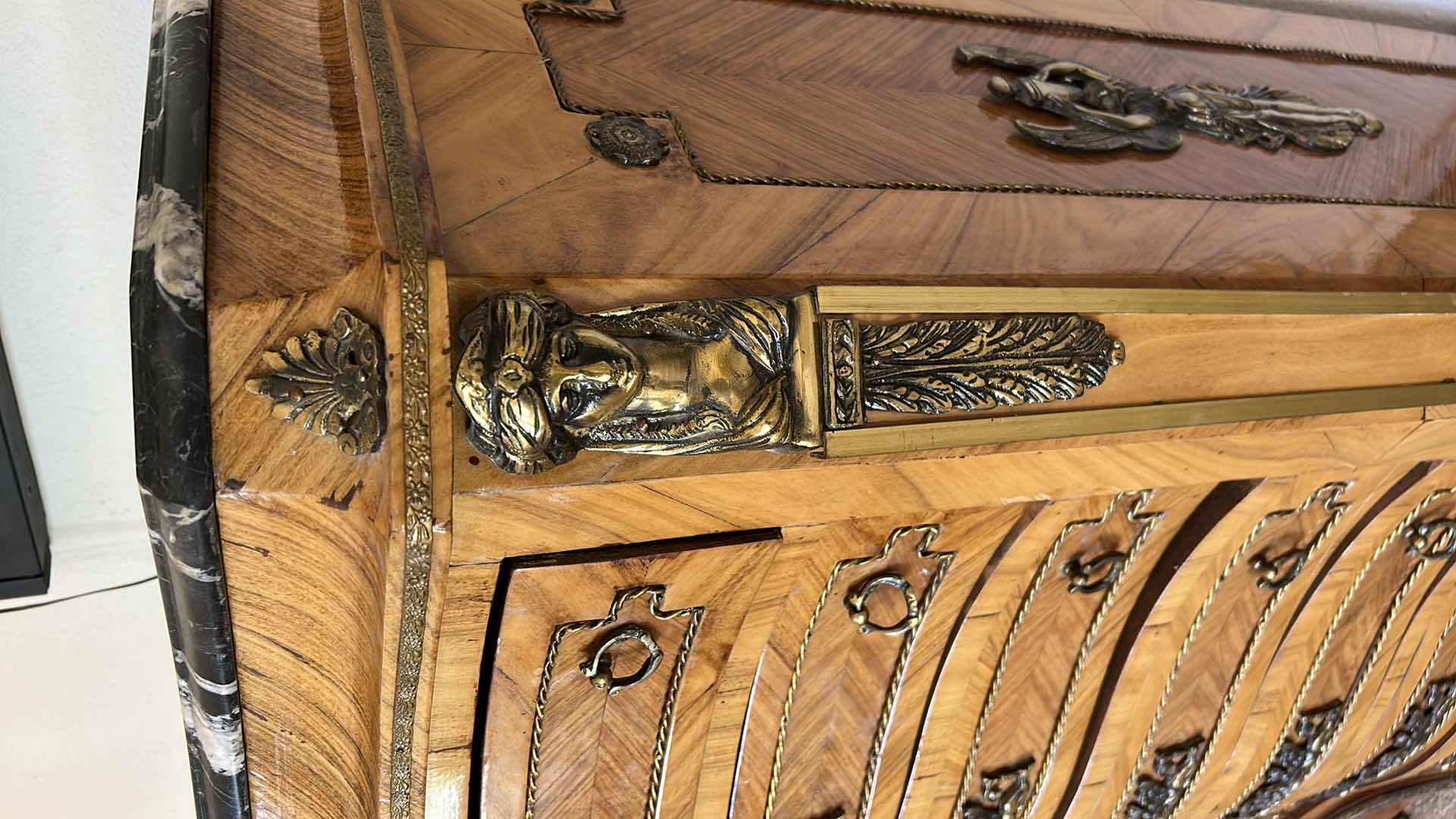 Photo 1 of FRENCH LOUIS XV MARBLE TOP DRESSER 38” x 16” x H46 1/2”