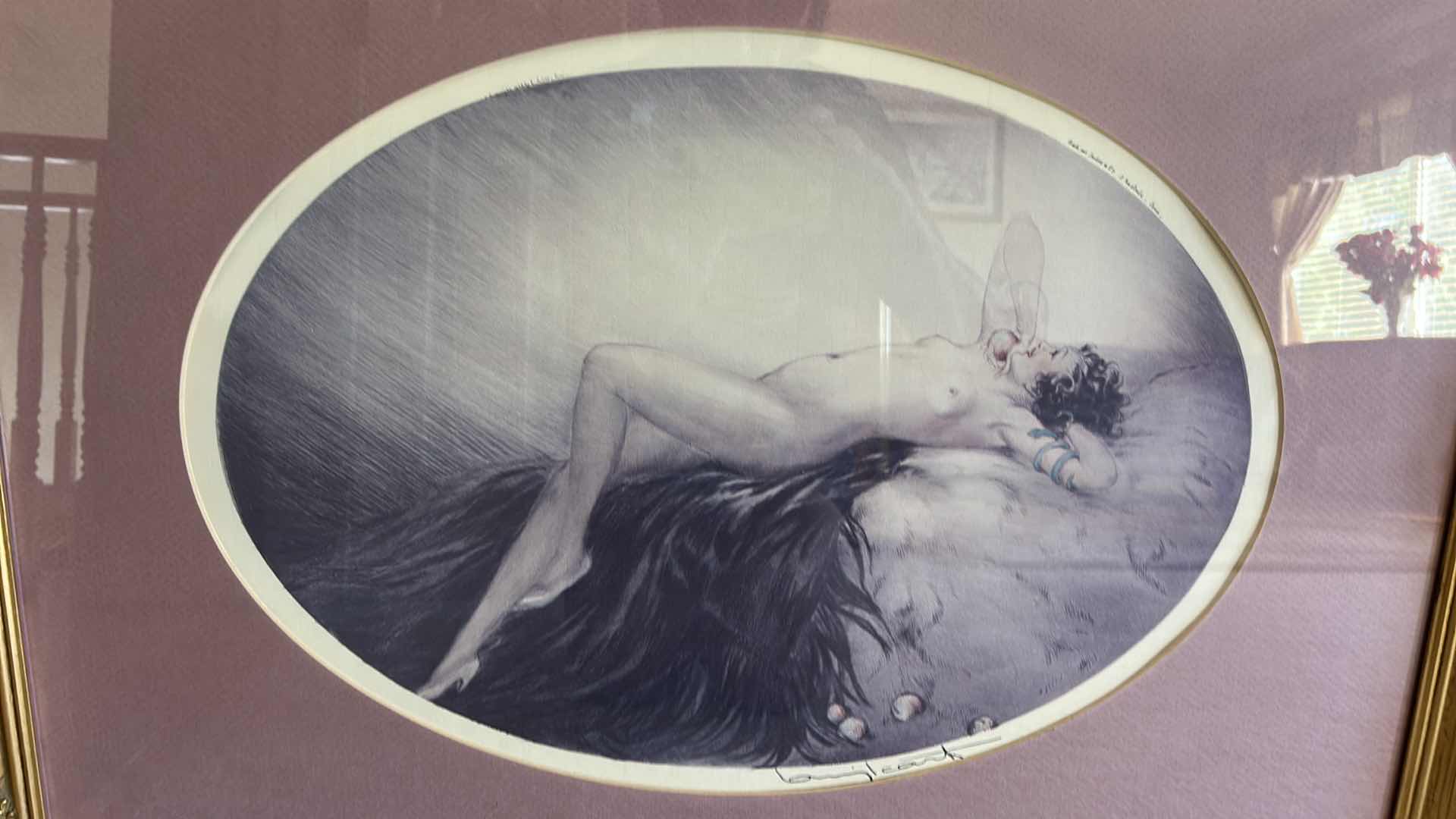 Photo 2 of GOLD FRAMED NUDE ETCHING "THE MODERN EVE" SIGNED BY FRENCH ARTIST LOUIS ICART ARTWORK 31” x 27” (LISTED ON EBAY FOR $500)