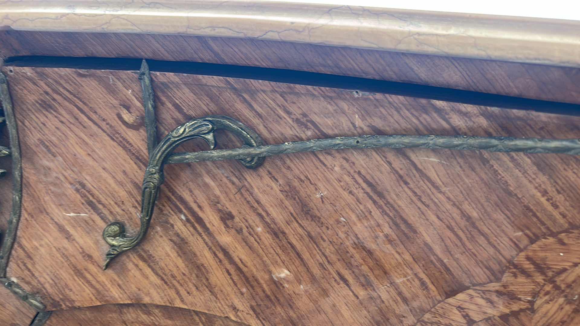 Photo 5 of ANTIQUE FRENCH LOUIS XVI MARBLE TOP BRASS ORMOLU POTBELLY BOMBE COMMODE CHEST 49“ x 22“ x H32“