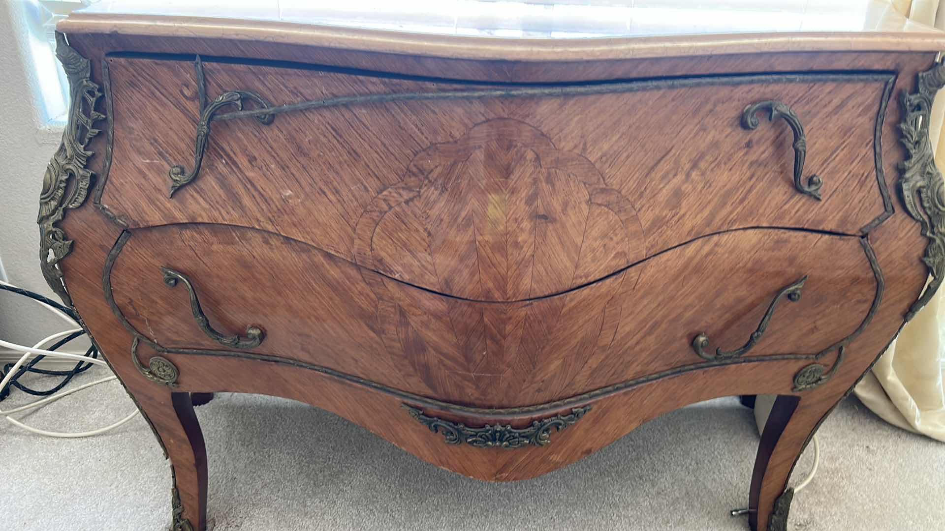 Photo 1 of ANTIQUE FRENCH LOUIS XVI MARBLE TOP BRASS ORMOLU POTBELLY BOMBE COMMODE CHEST 49“ x 22“ x H32“