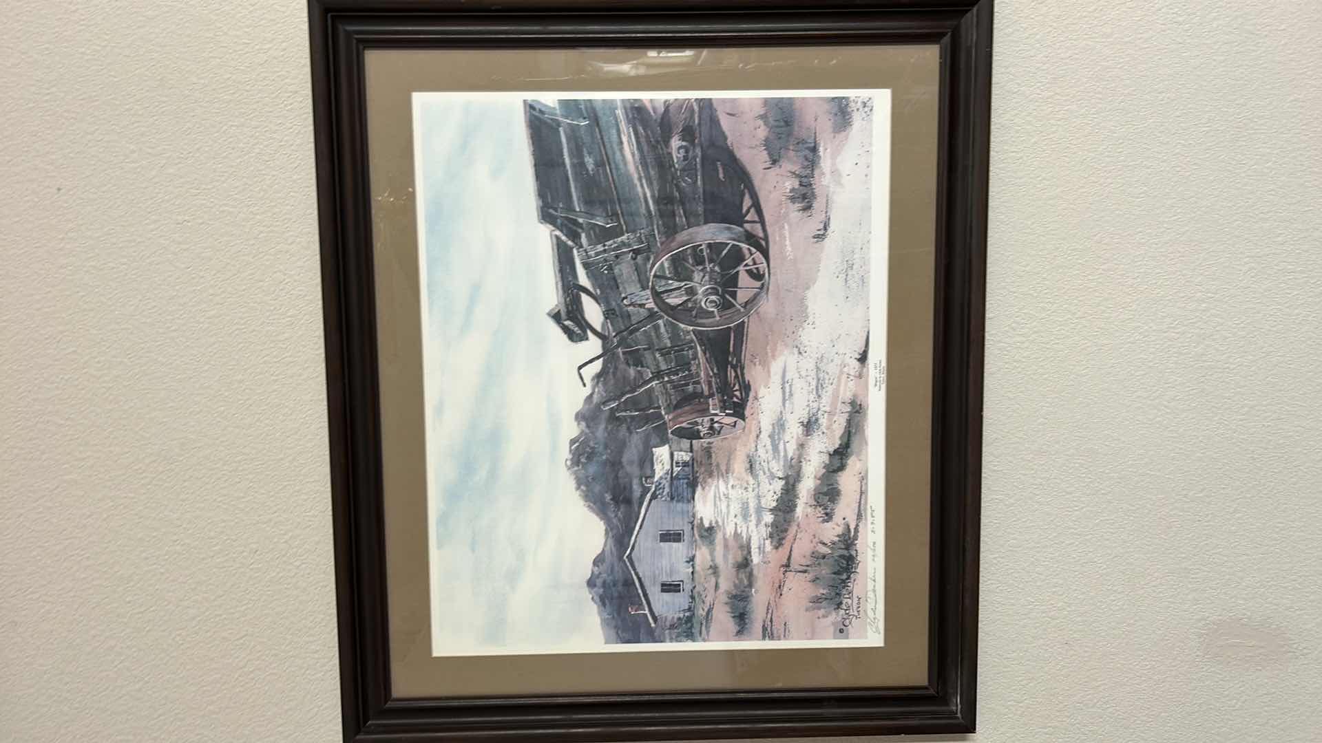 Photo 1 of FRAMED, SIGNED WAGON WATERCOLOR BY CLYDE DENKER ARTWORK 31 1/2” x H27 1/2”