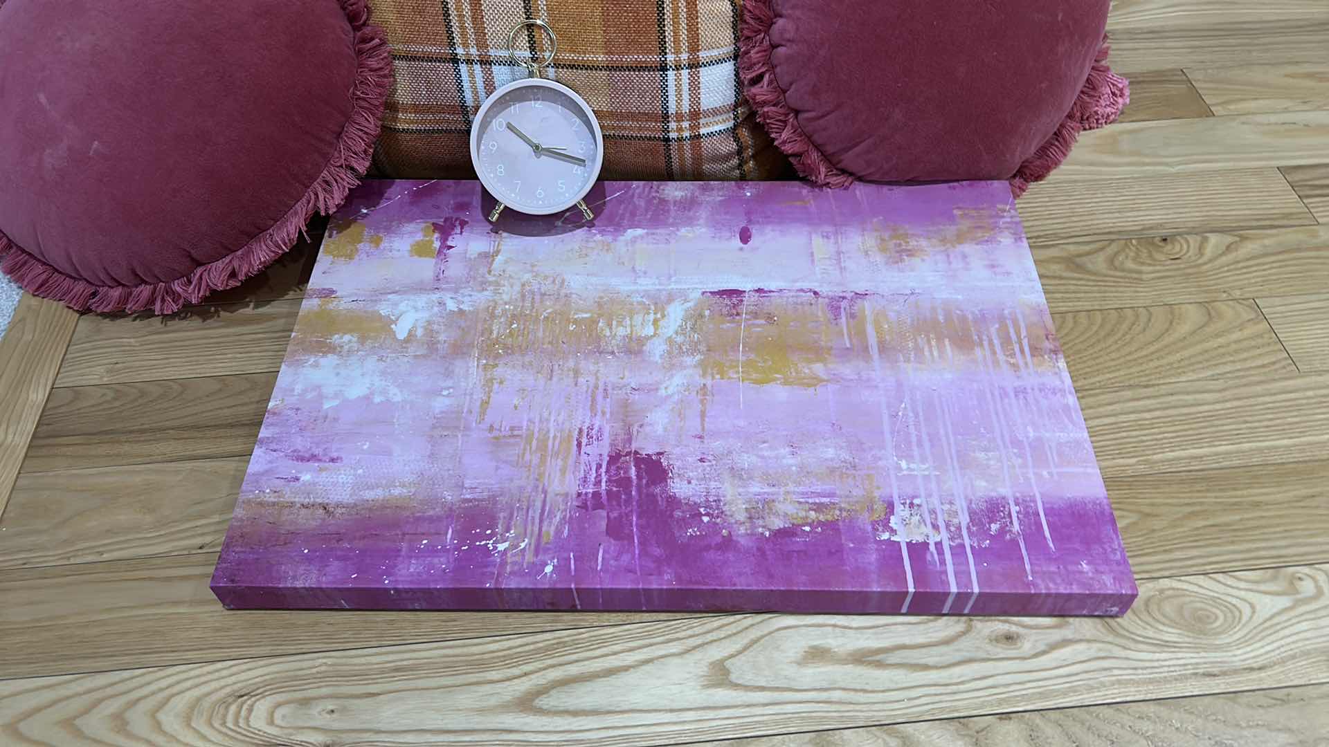 Photo 1 of PINK AND ORANGE TOSS PILLOWS, ART ON CANVAS  24” x 16” AND CLOCK