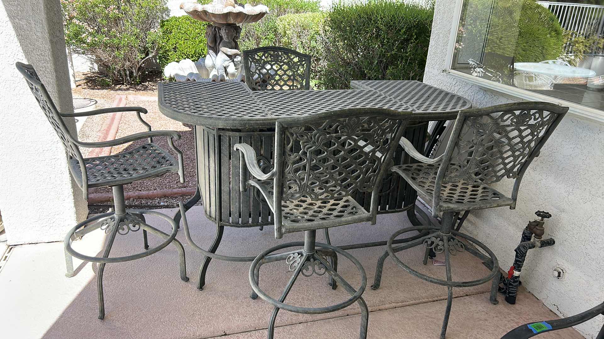 Photo 1 of LIGHTWEIGHT METAL OUTDOOR PATIO BAR WITH 4 BARSTOOLS 6’ x 3’ x H41”