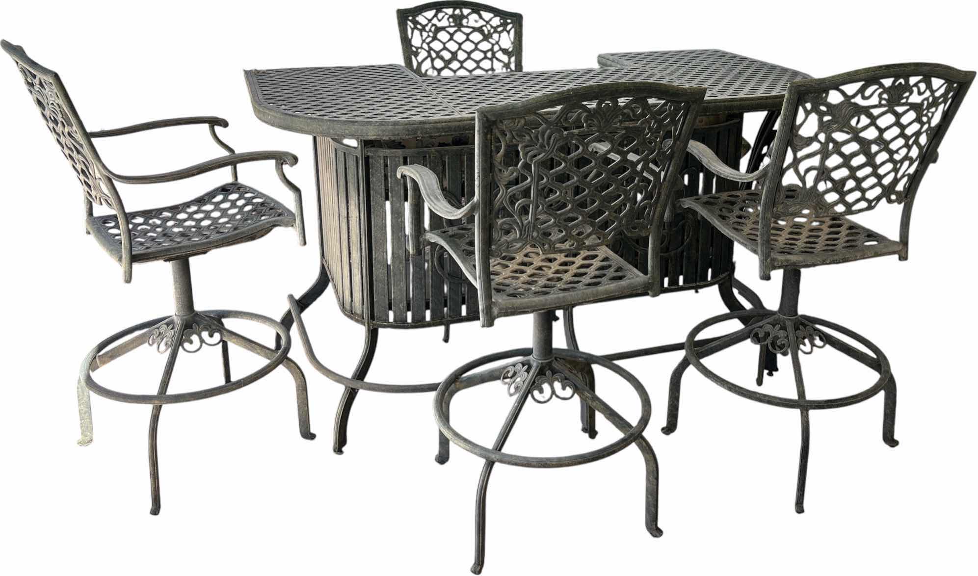 Photo 1 of LIGHTWEIGHT METAL OUTDOOR PATIO BAR WITH 4 BARSTOOLS 6’ x 3’ x H41”