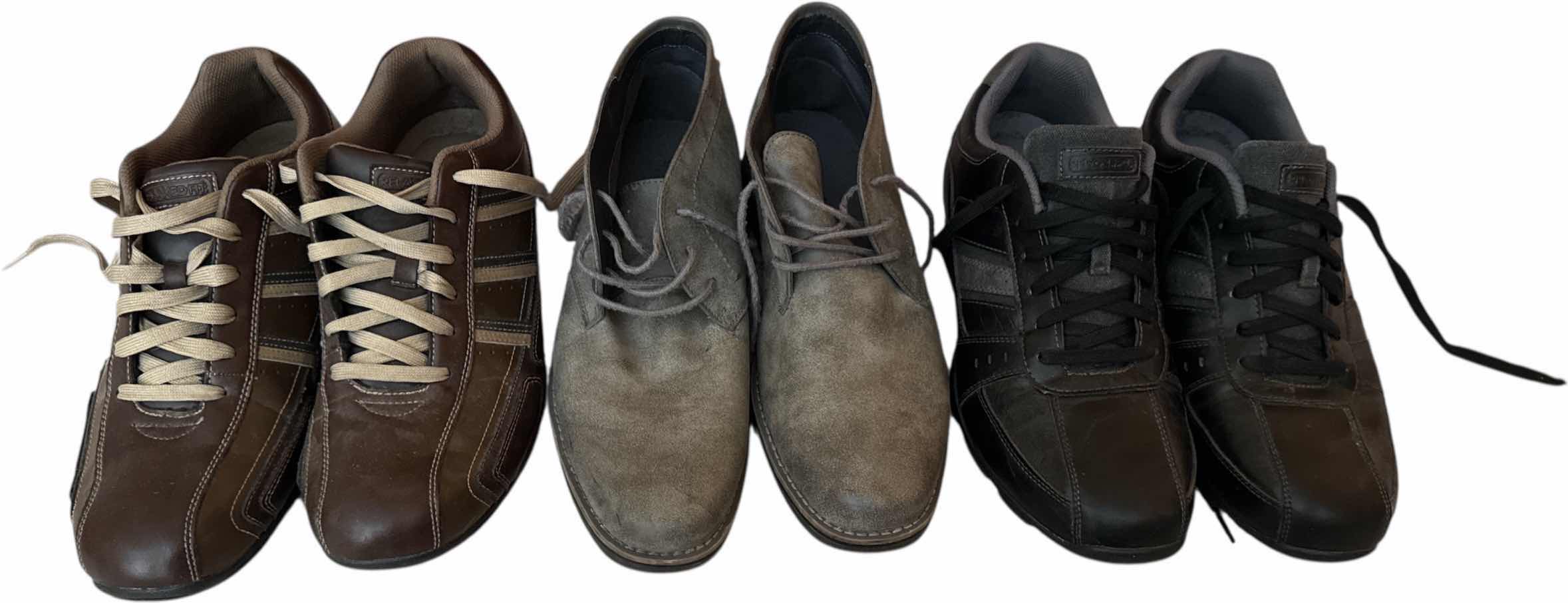 Photo 1 of 3- PAIRS OF MENS DRESS SHOES SIZE 13 LEATHER AND SUADE BLACK BROWN AND GREY