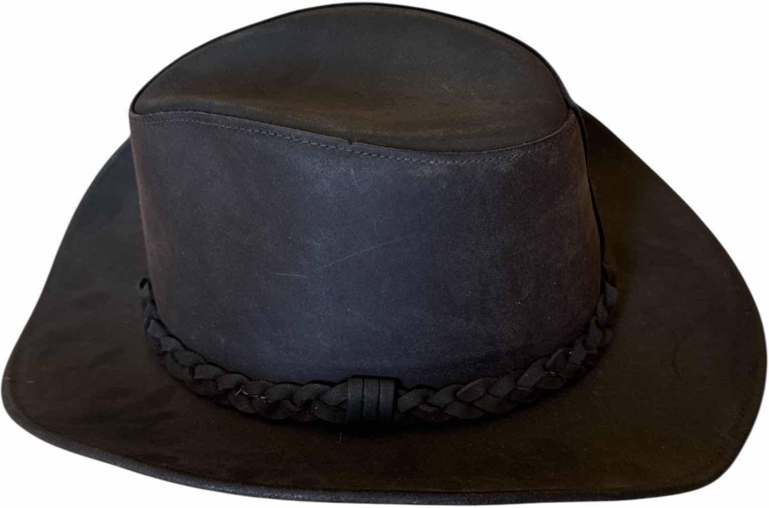 Photo 1 of 2- VINTAGE BROWN LEATHER AND BLACK SUADE MENS HATS L/XL
