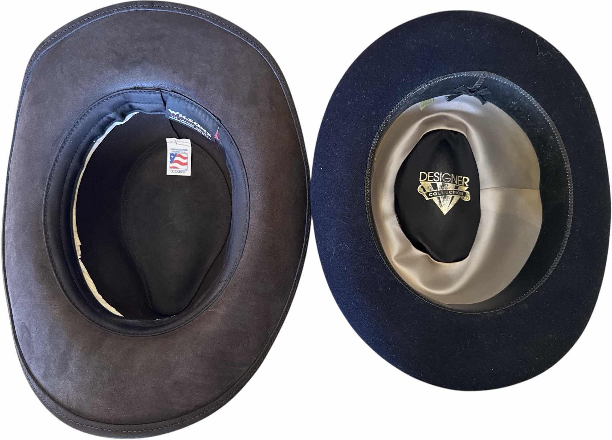 Photo 1 of 2- VINTAGE BROWN LEATHER AND BLACK SUADE MENS HATS L/XL