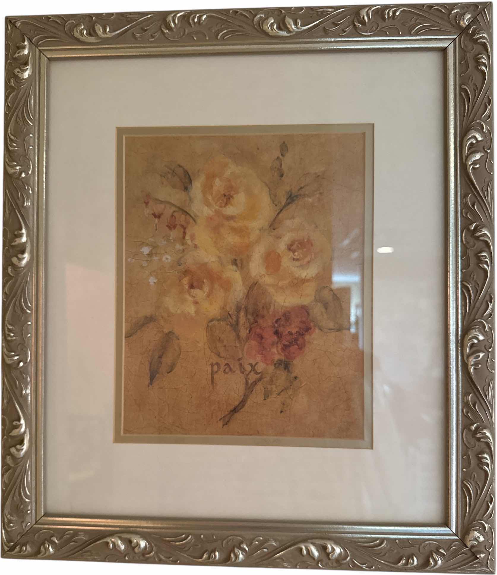 Photo 1 of 2- VINTAGE RESIN FRAMED FRENCH BLANCHE FLORAL STILL LIFE PRINT GOLD TONES 
W15.5” X L17”