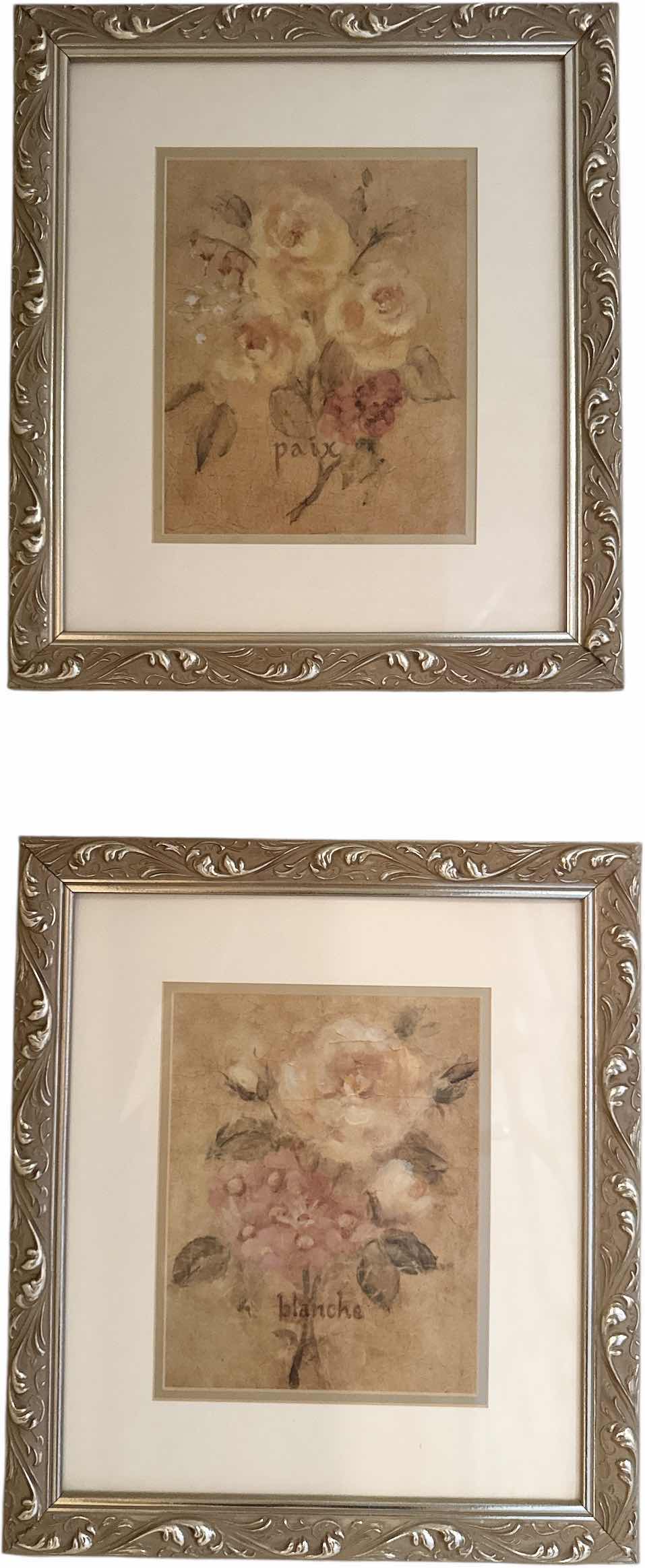 Photo 1 of 2- VINTAGE RESIN FRAMED FRENCH BLANCHE FLORAL STILL LIFE PRINT GOLD TONES 
W15.5” X L17”