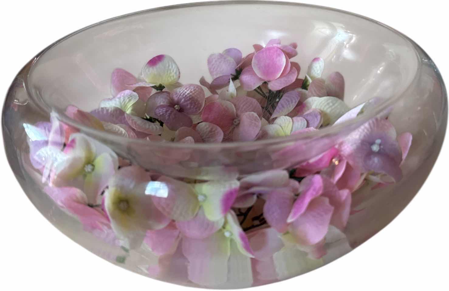 Photo 1 of 3-VINTAGE DECORATIVE ARTIFICIAL FLOWER ARRANGEMENT, FLOWERS IN GLASS DECORATIVE BOTTLE, GLASS BOWL
FLOWER ARRANGEMENT 
H25”