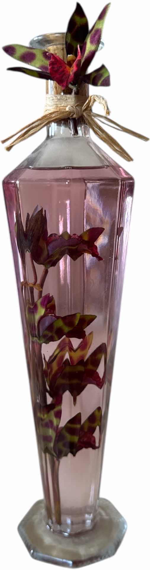 Photo 1 of 3-VINTAGE DECORATIVE ARTIFICIAL FLOWER ARRANGEMENT, FLOWERS IN GLASS DECORATIVE BOTTLE, GLASS BOWL
FLOWER ARRANGEMENT 
H25”
