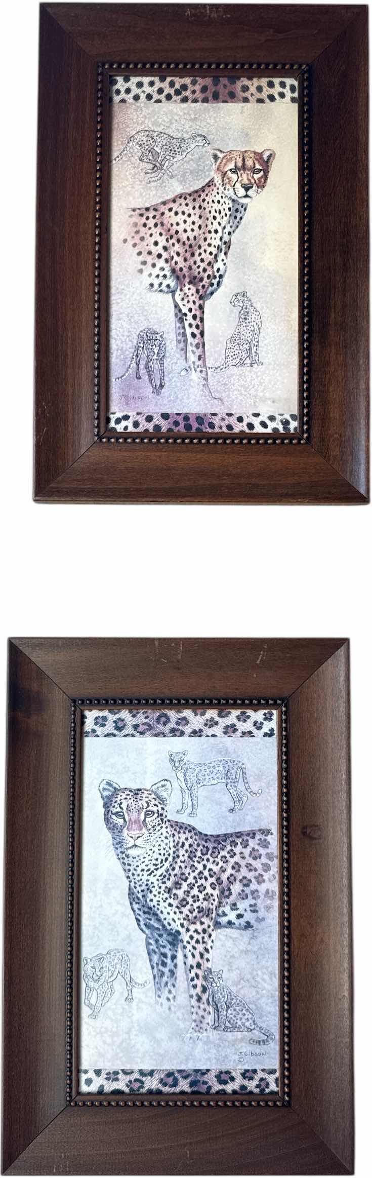 Photo 1 of 2- VINTAGE WOODEN FRAMED CHEETAH PRINT ART BY J GIBSON
W11.5” X L17”