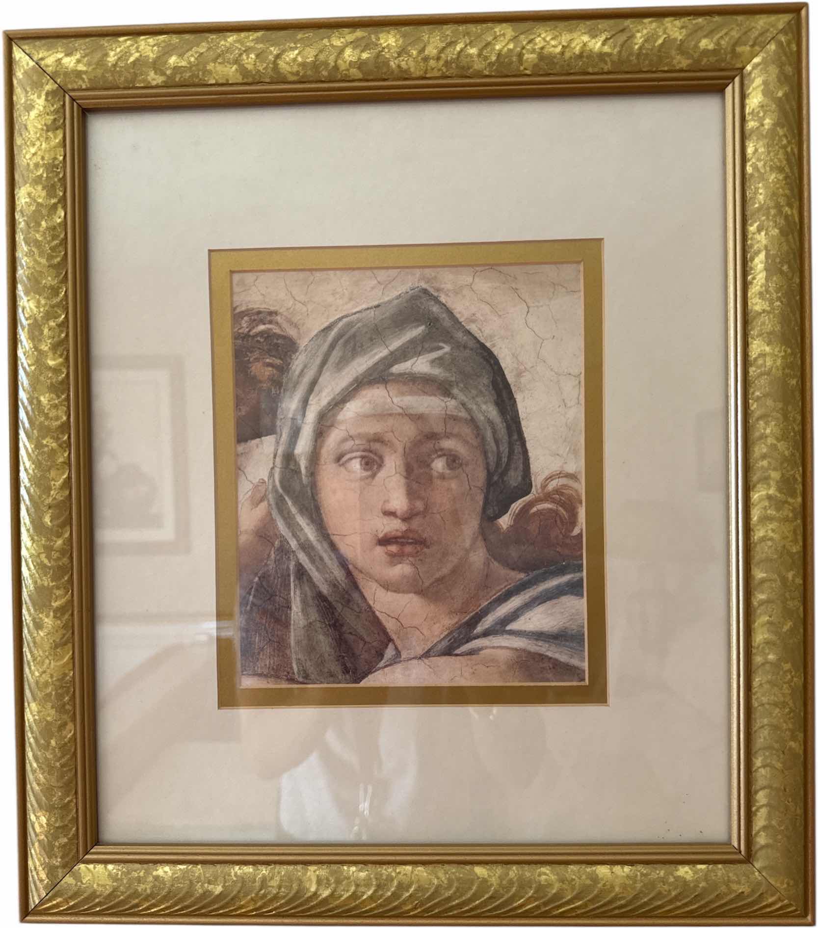 Photo 1 of 2- VINTAGE RESIN FRAMED ART PRINT THE DRUNKENNESS OF NOAH AND THE DELPHIC SIBYL BY MICHELANGELO 
W14.5” X L16.5”