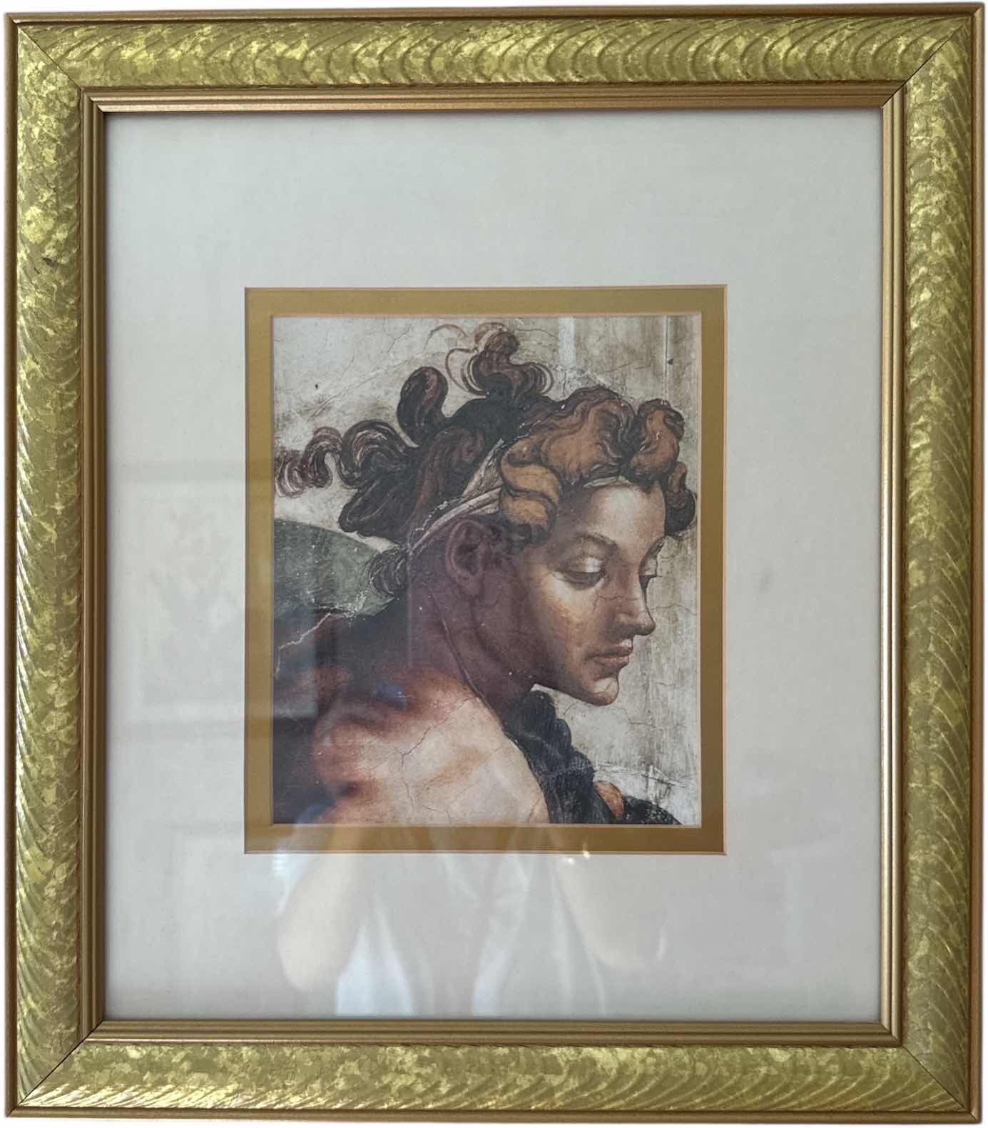 Photo 1 of 2- VINTAGE RESIN FRAMED ART PRINT THE DRUNKENNESS OF NOAH AND THE DELPHIC SIBYL BY MICHELANGELO 
W14.5” X L16.5”