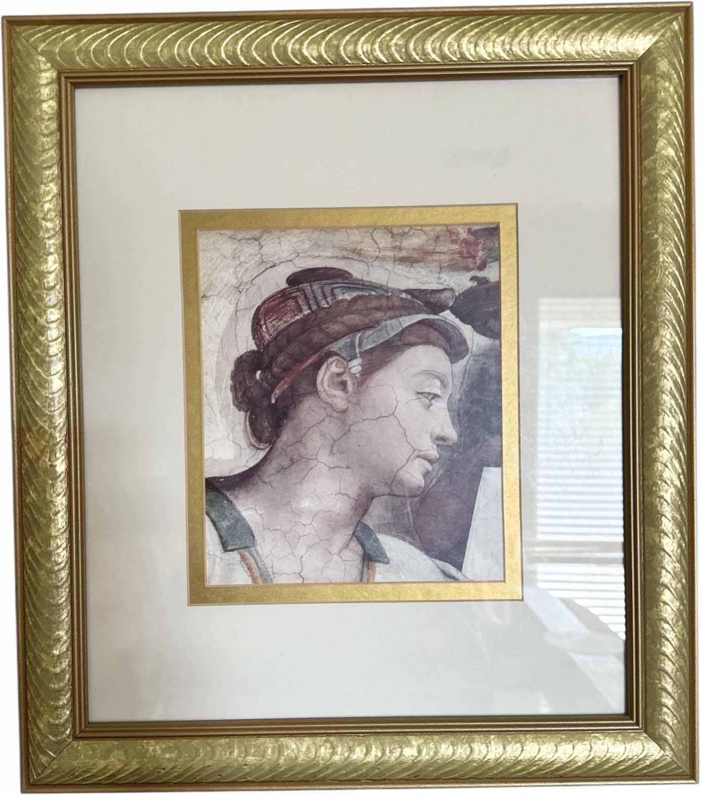 Photo 1 of 2- VINTAGE RESIN FRAMED ART PRINT ERYTHRAEAN SIBYL AND THE EXHIBITION BY MICHELANGELO 
W14.5” X L16.5”