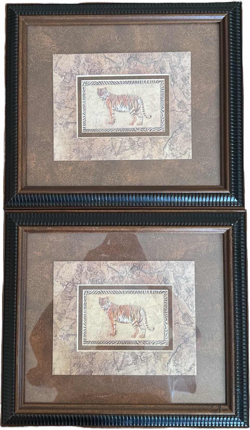 Photo 1 of 2- VINTAGE WOOD AND RESIN FRAMED TIGER ART PRINT
W15.5” X L13.5”