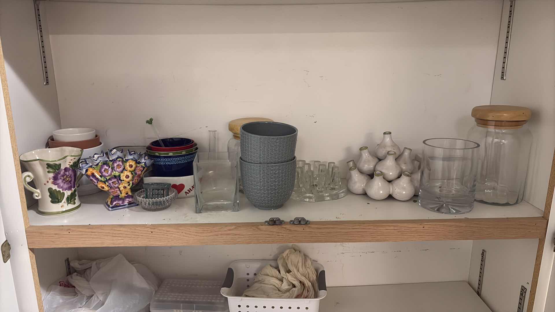 Photo 1 of CONTENTS OF CABINET- GLASS VASES, CARAFES JARS & MORE