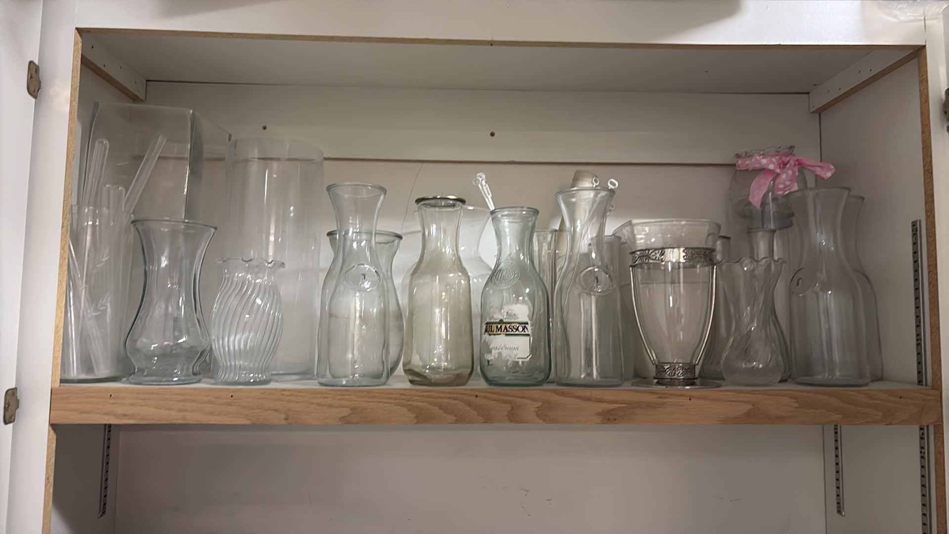 Photo 1 of CONTENTS OF CABINET- GLASS VASES, CARAFES JARS & MORE