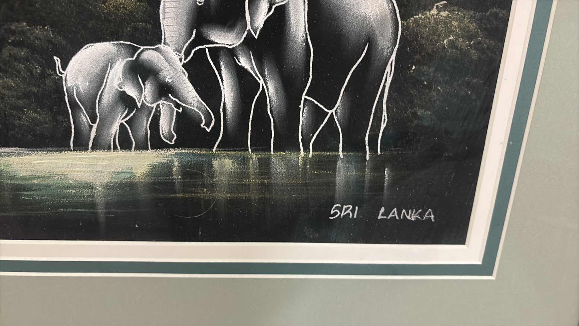 Photo 1 of FRAMED VELOUR ELEPHANT ARTWORK  SRI LANKA 20”X26”