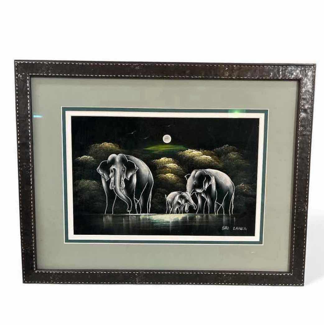 Photo 1 of FRAMED VELOUR ELEPHANT ARTWORK  SRI LANKA 20”X26”