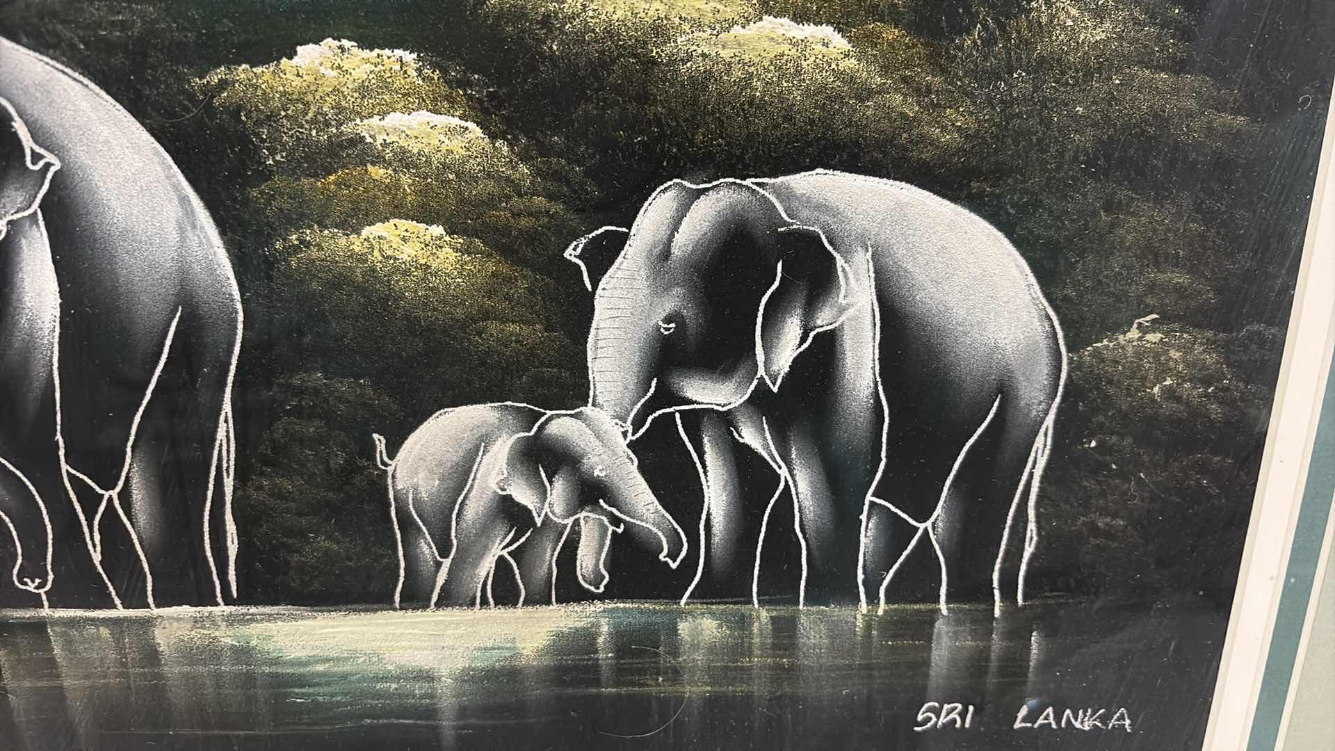 Photo 1 of FRAMED VELOUR ELEPHANT ARTWORK  SRI LANKA 20”X26”