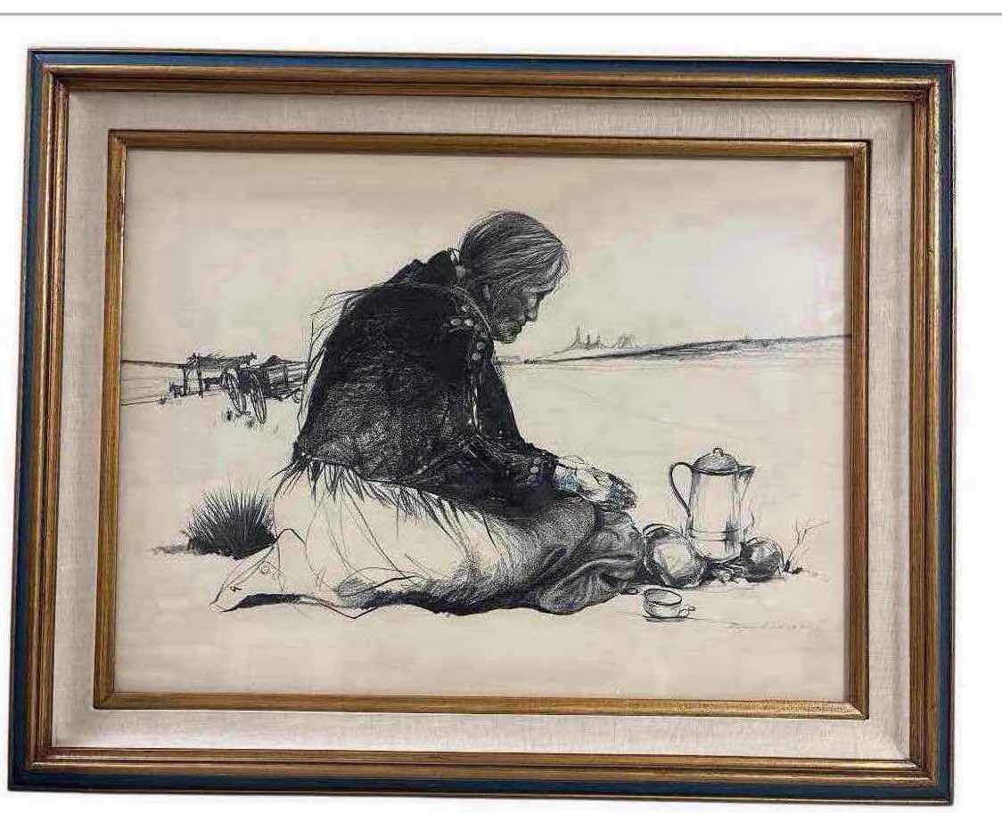 Photo 1 of FRAMED CHARCOAL NATIVE AMERICAN  SIGNED GINO ACEVEDO ARTWORK 29”X24”H