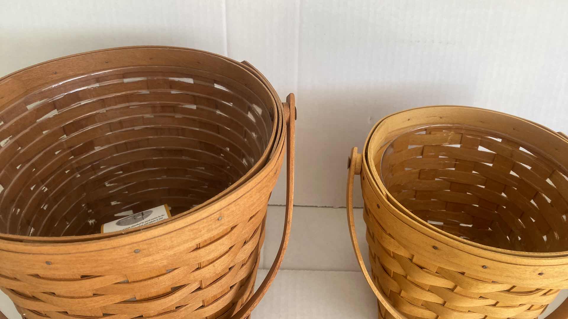 Photo 4 of 2 LONGABERGER  BASKETS WITH WOOD  LID & PLASTIC INSERT LARGEST 9” x 9”