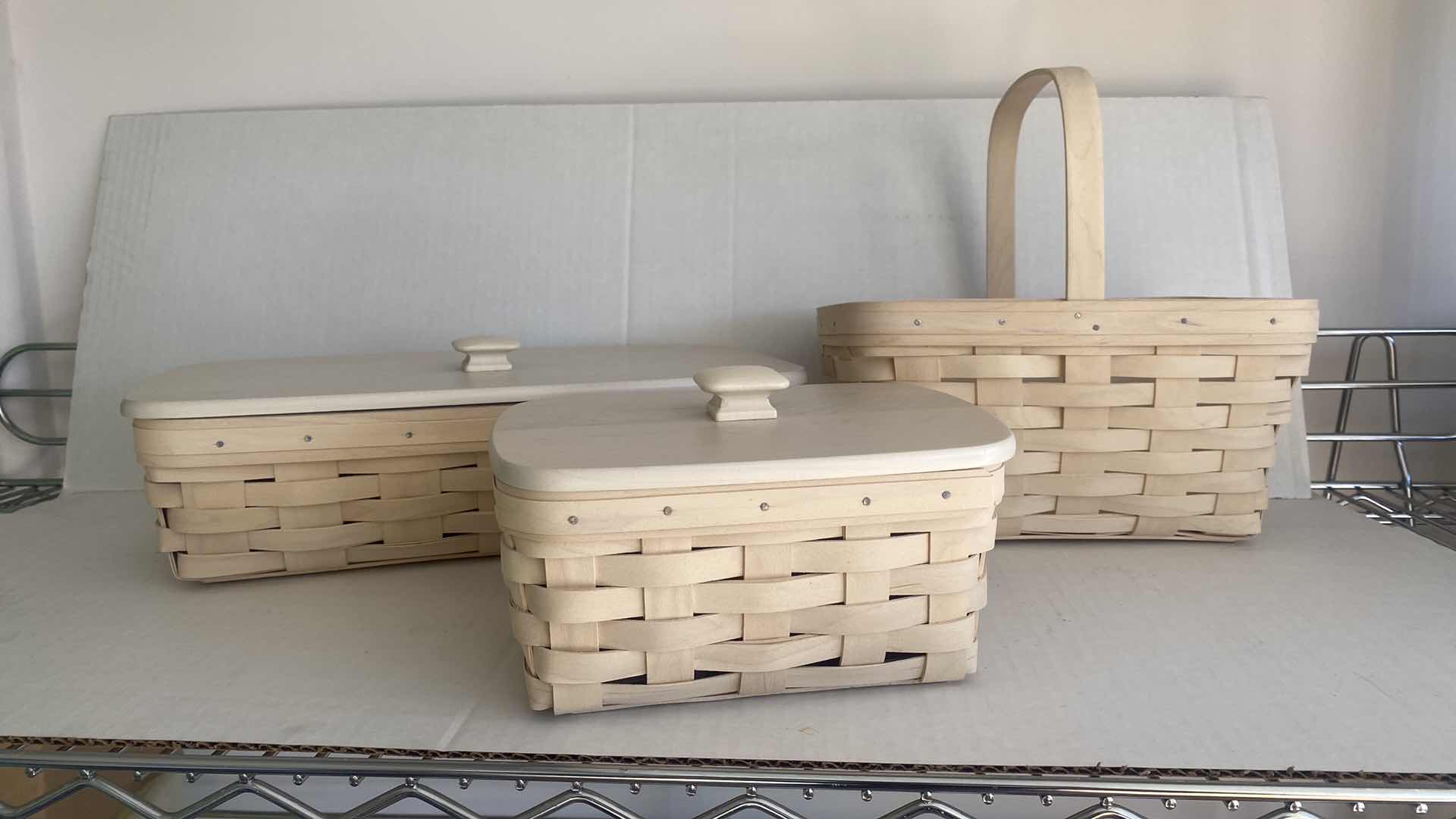 Photo 2 of 3 LONGABERGER  BASKETS WITH 2 LIDS LARGEST 14“ x 4“ H4”