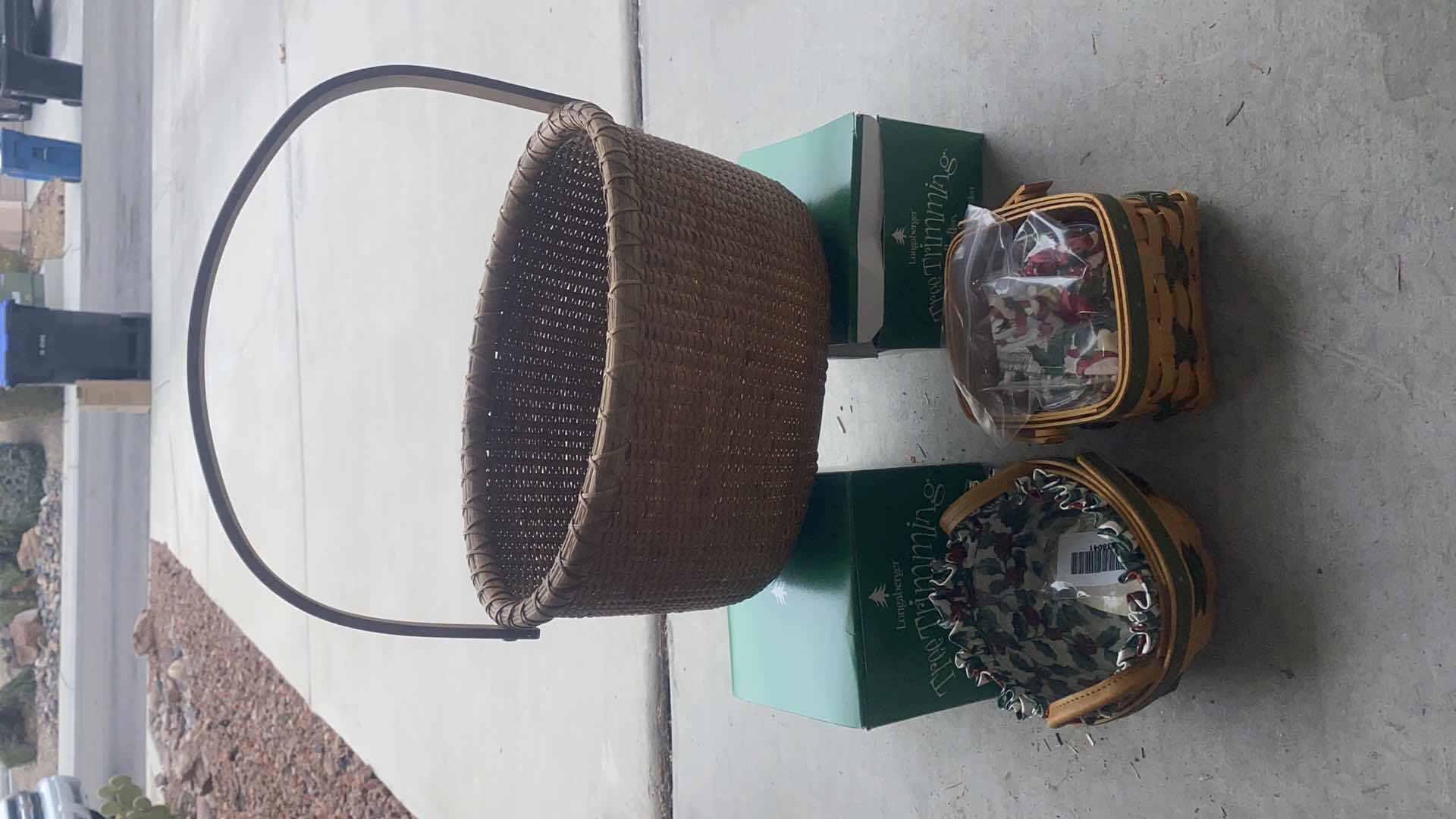 Photo 1 of 2 SMALL LONGABERGER BASJETS AND 1 UNBRANDED BASKET WITH HANDLE