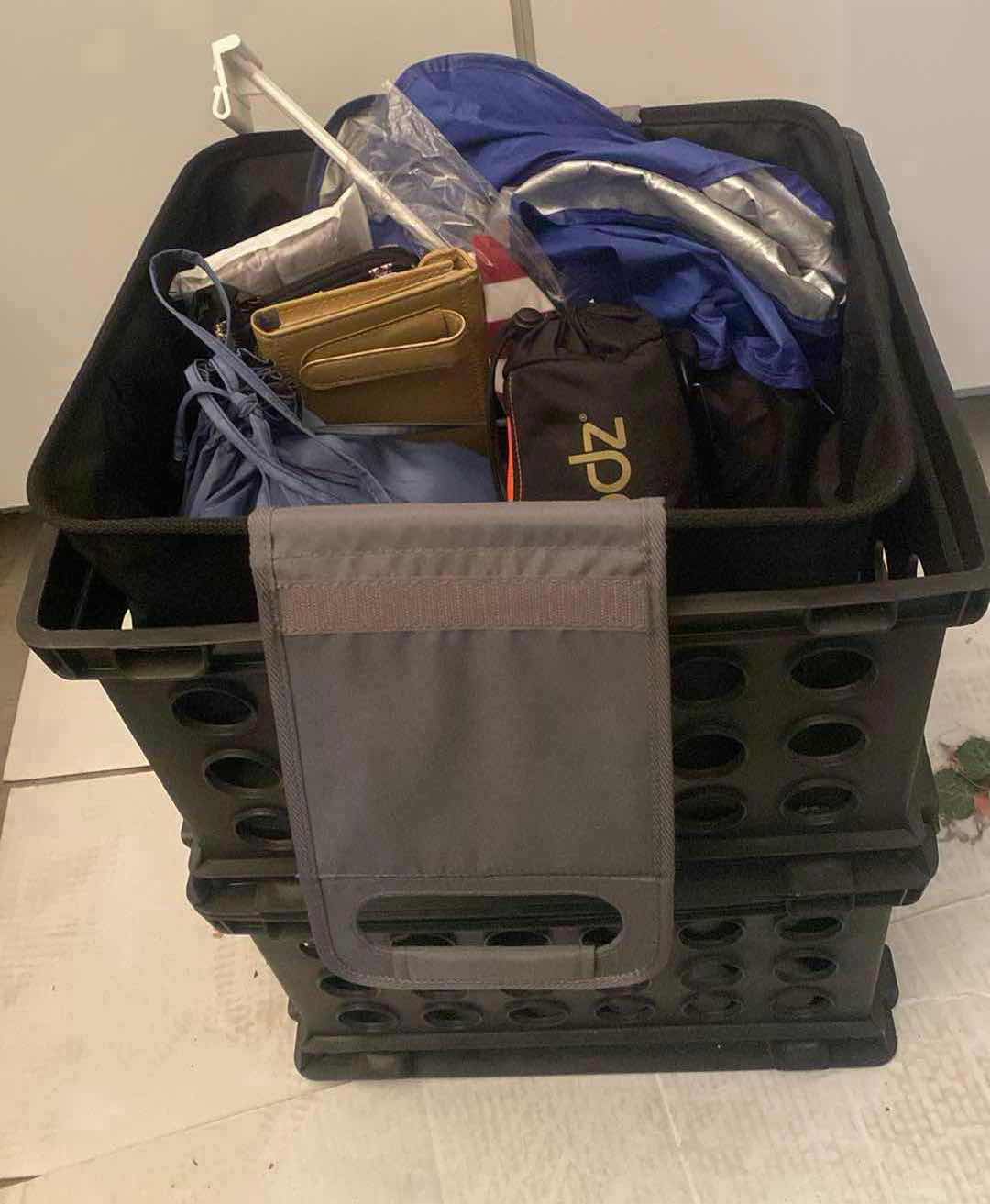 Photo 1 of 2 PLASTIC CRATES & 1 SOFT CRATES WITH CONTENTS - AUTO SHADE & BAGS