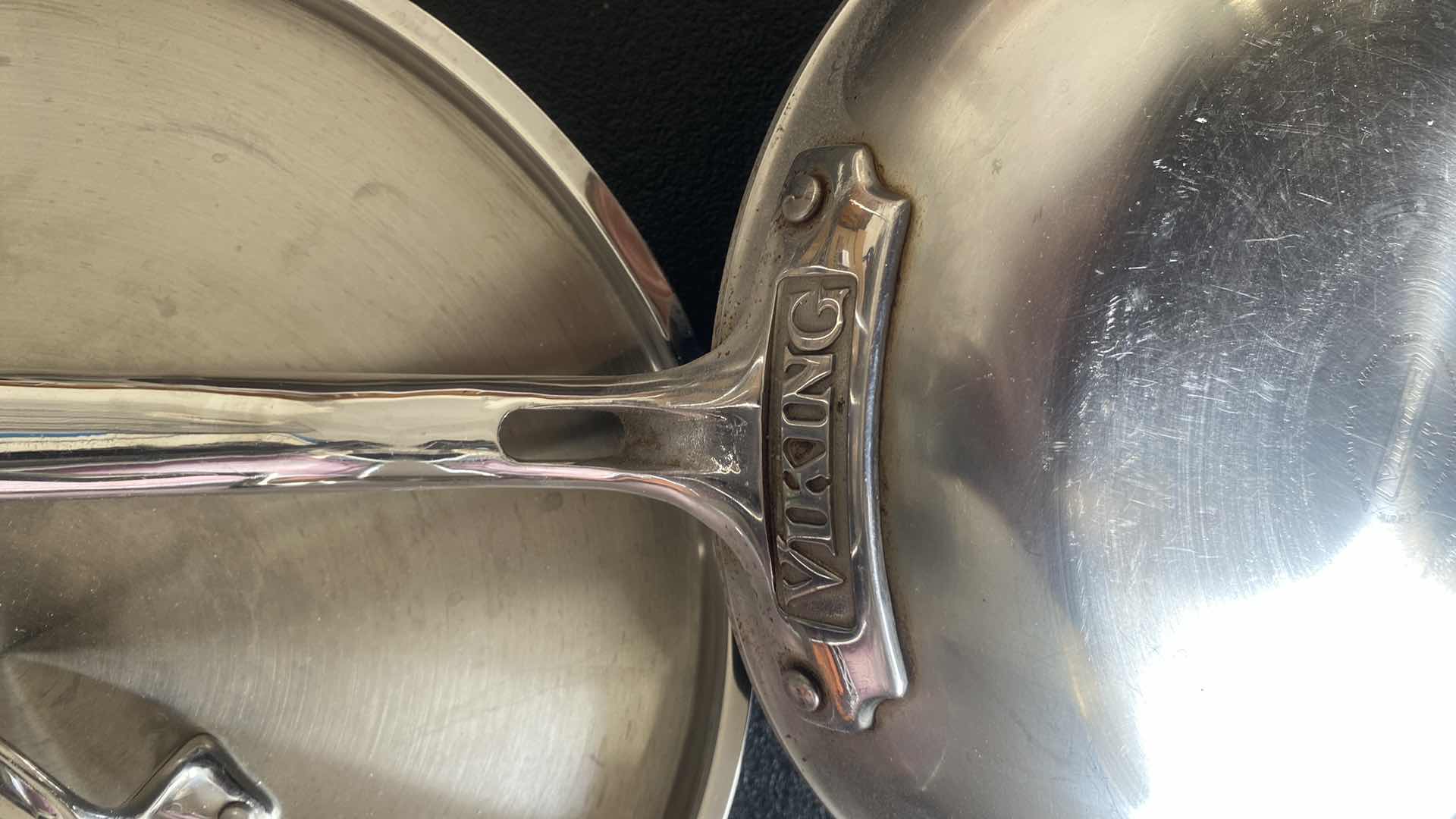 Photo 1 of 2 VIKING SKILLETS - 1 HAS LID LARGEST 11 1/2”