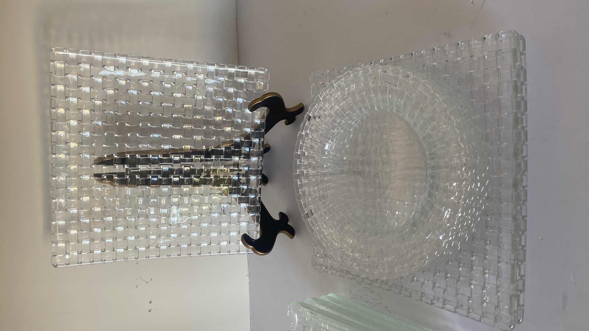 Photo 1 of 4 SQUARE GLASS  DINNER PLATES, 6 ROUND SALAD PLATES & 4 CORN ON COB PLATES