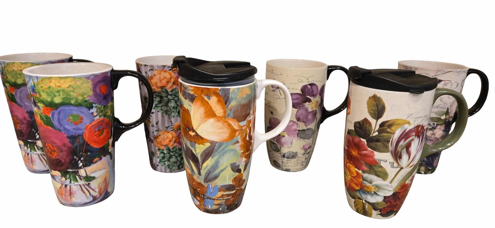 Photo 1 of 7 FLORAL TRAVEL CERAMIC CUPS - ONLY 2 HAVE LIDS