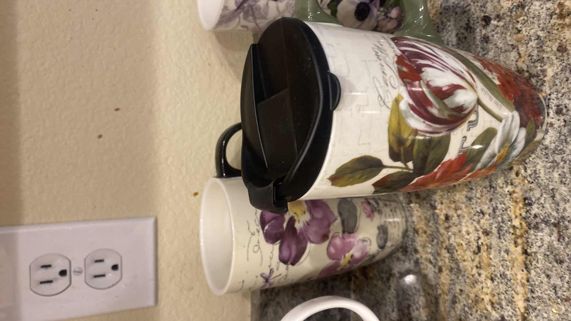 Photo 1 of 7 FLORAL TRAVEL CERAMIC CUPS - ONLY 2 HAVE LIDS
