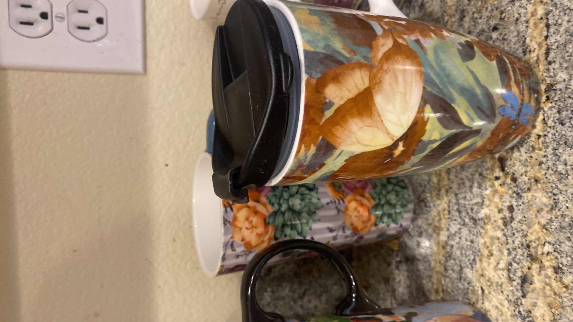 Photo 1 of 7 FLORAL TRAVEL CERAMIC CUPS - ONLY 2 HAVE LIDS