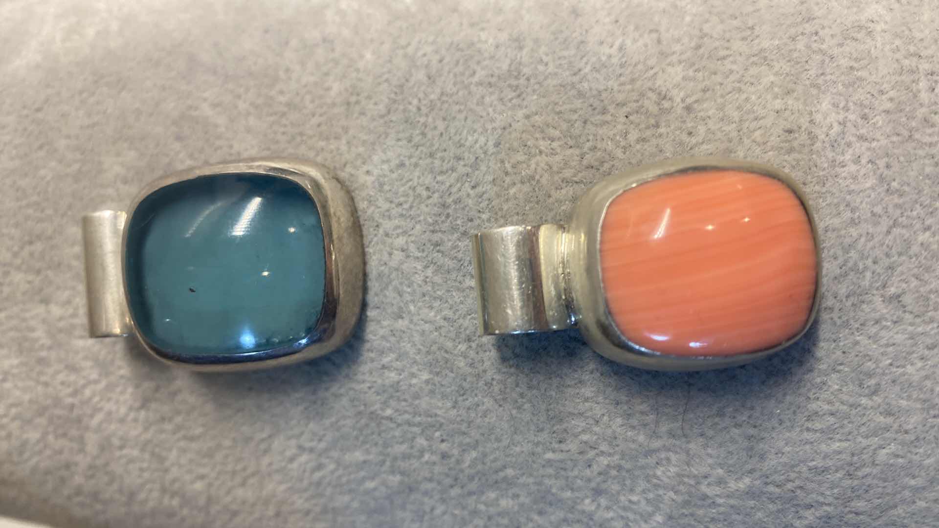 Photo 1 of  2 -  STONE PENDANTS SET IN 925 STERLING SILVER FROM MEXICO - FINE JEWELRY-